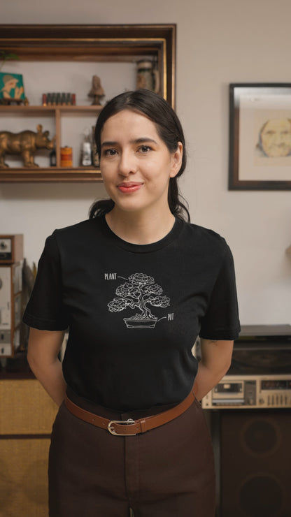 POT PLANT Bonsai Tree T-Shirt Funny Minimalist Plant Lover Tee for Plant Moms and Dads