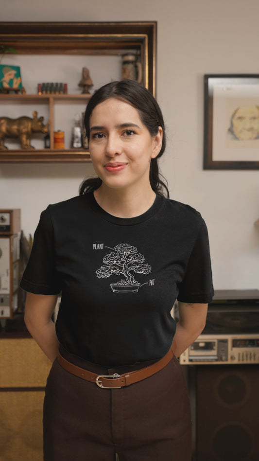 POT PLANT Bonsai Tree T-Shirt Funny Minimalist Plant Lover Tee for Plant Moms and Dads