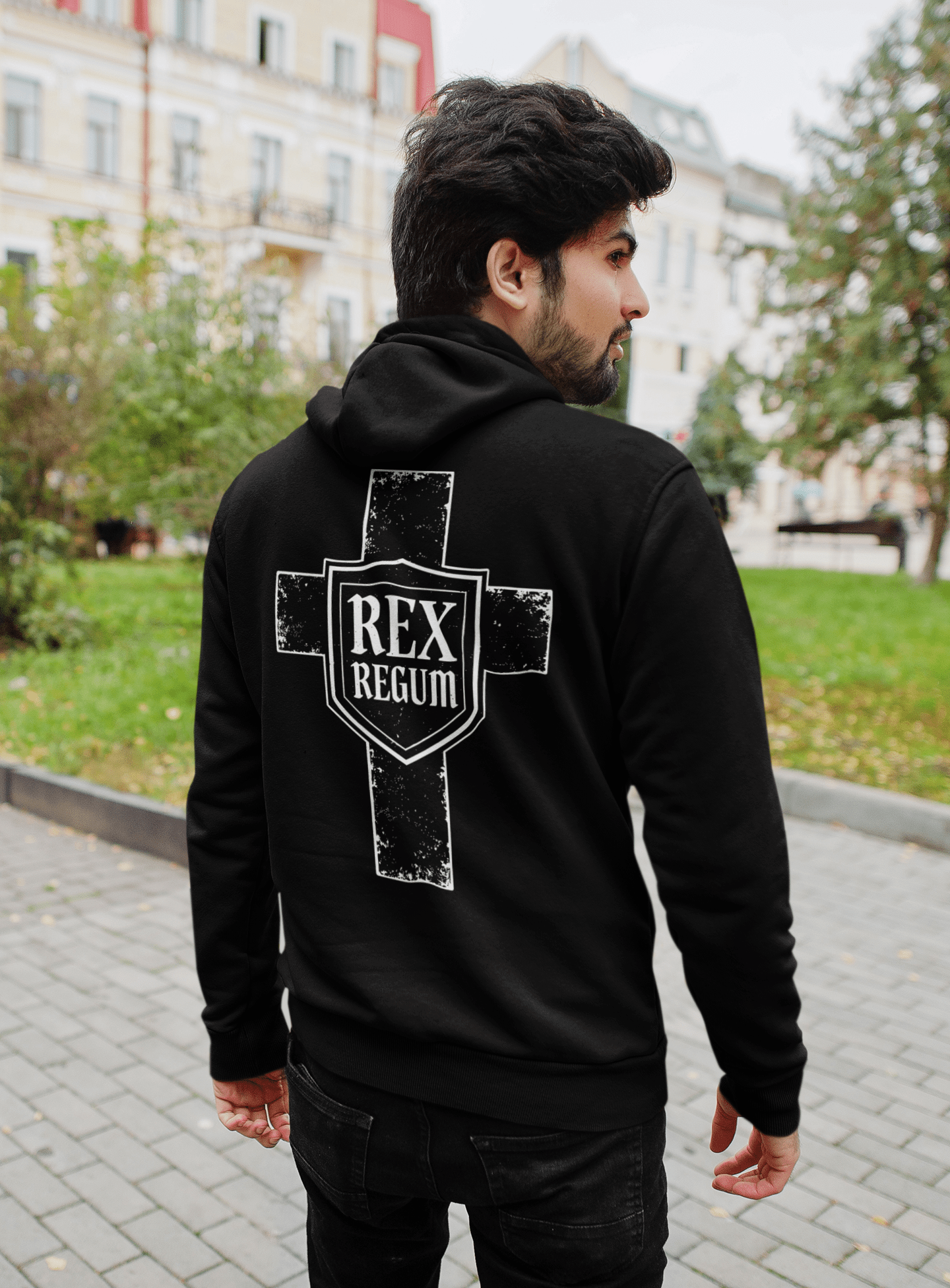 Rex Regum, King Of Kings, Cross Graphic Hoodie - Inken Image