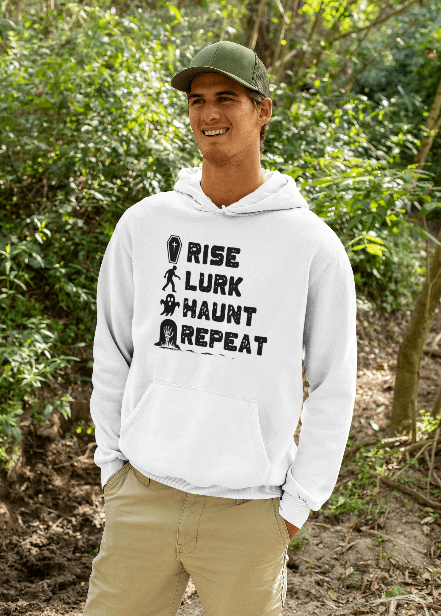 Rise Lurk Haunt Repeat Halloween Checklist Hoodie - Inken Image