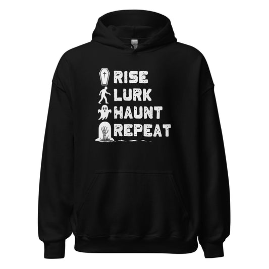Rise Lurk Haunt Repeat Halloween Checklist Hoodie - Inken Image