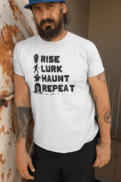 Rise Lurk Haunt Repeat Halloween Checklist T-Shirt - Inken Image