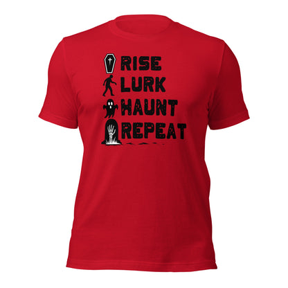 Rise Lurk Haunt Repeat Halloween Checklist T-Shirt - Inken Image