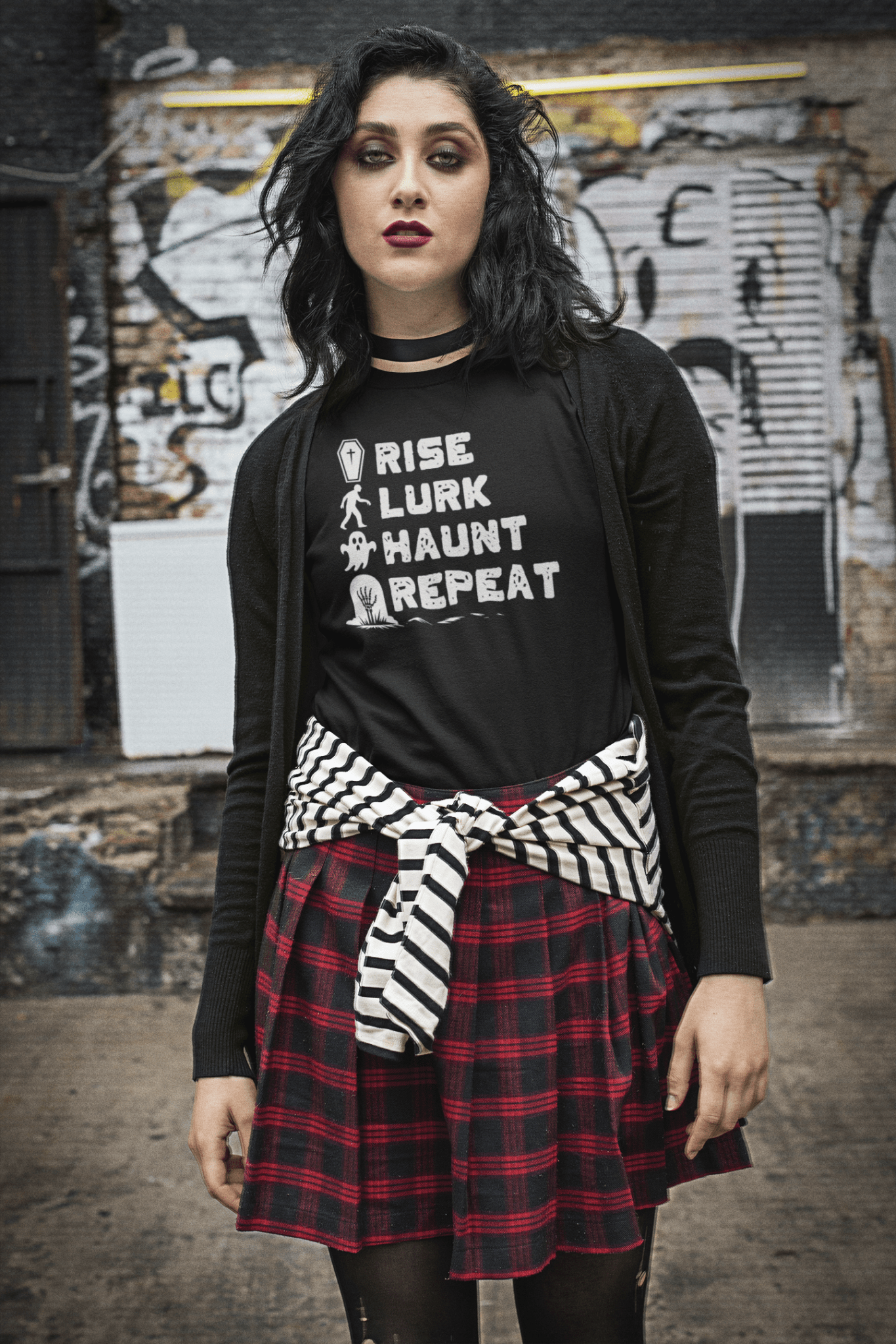 Rise Lurk Haunt Repeat Halloween Checklist T-Shirt - Inken Image