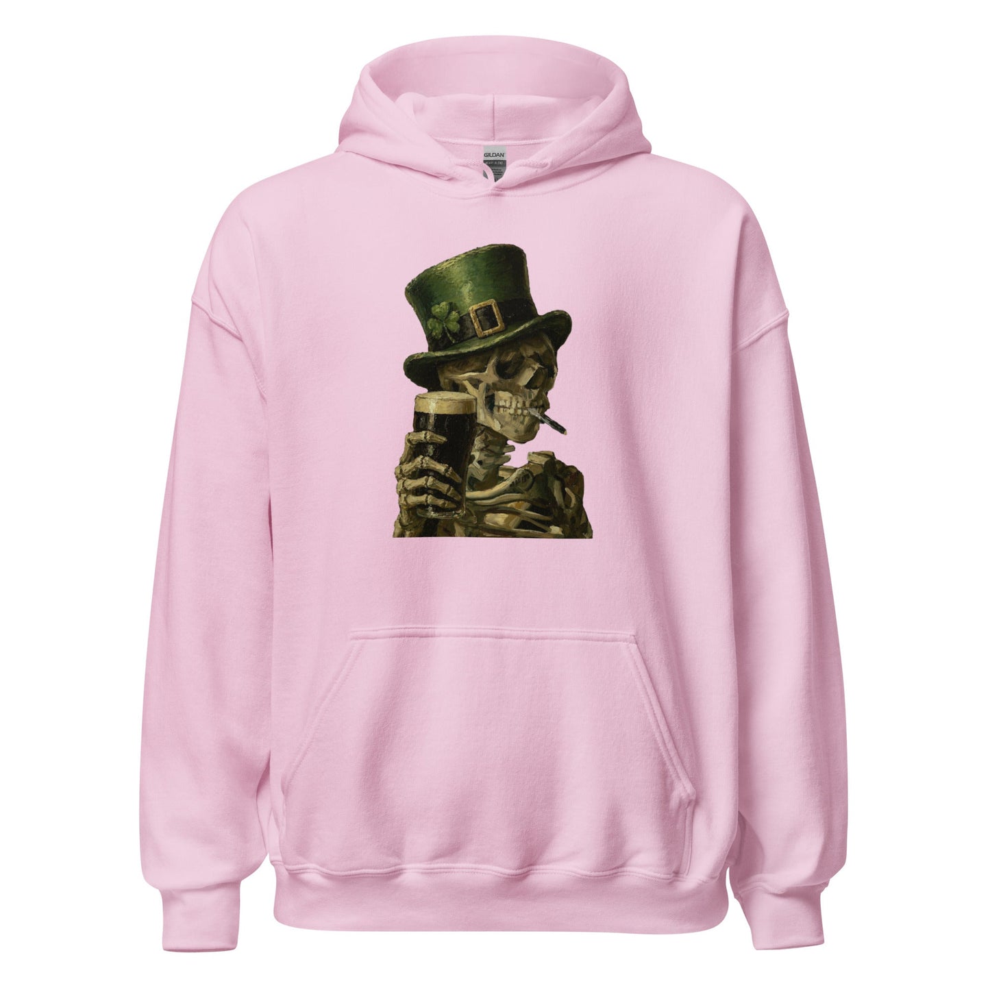 Skeleton with Burning Cigarette and Pint St Patricks Day Hoodie Irish Pub Skull Sweatshirt - Inken Image