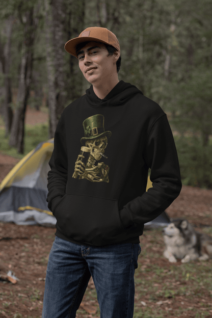 Skeleton with Burning Cigarette and Pint St Patricks Day Hoodie Irish Pub Skull Sweatshirt - Inken Image