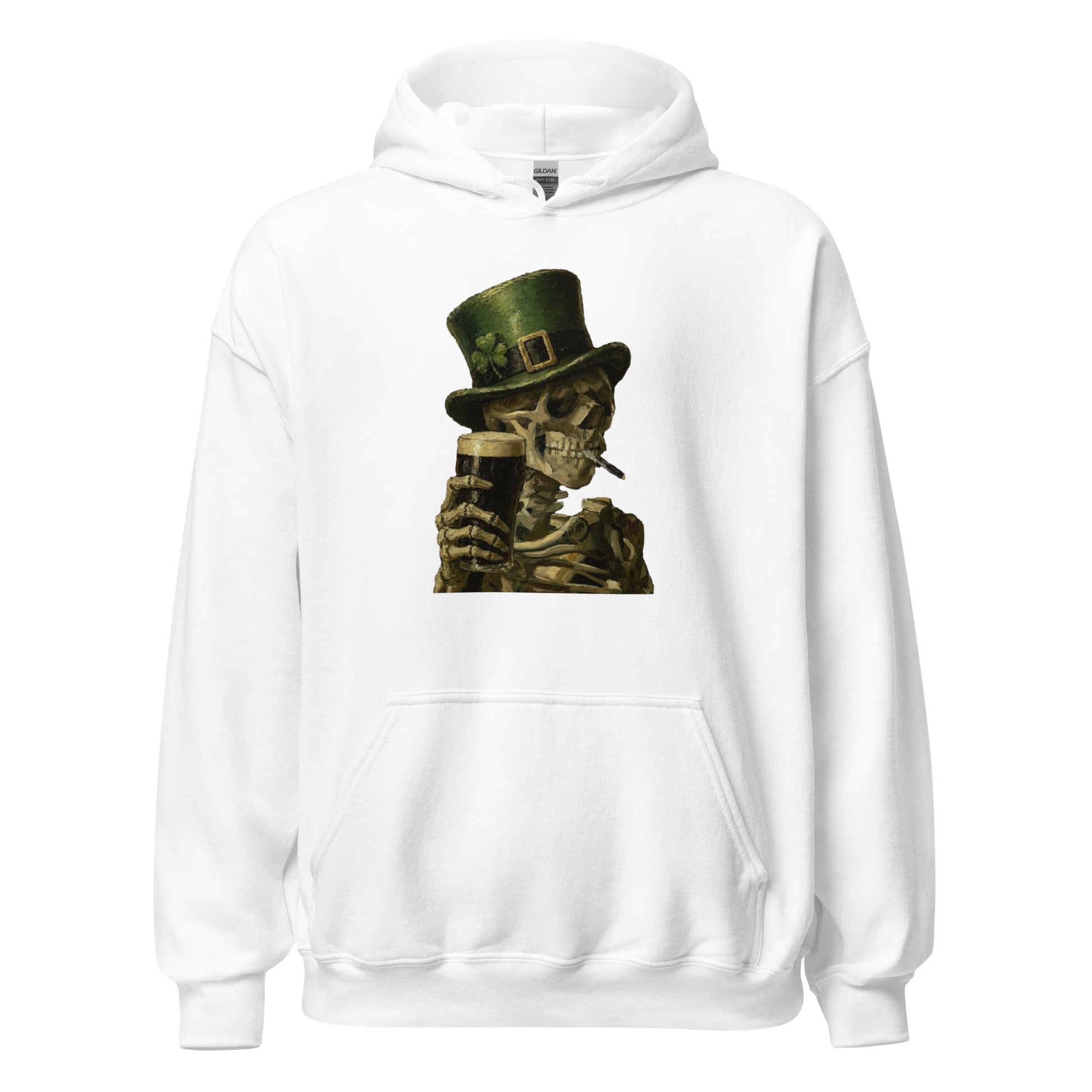 Skeleton with Burning Cigarette and Pint St Patricks Day Hoodie Irish Pub Skull Sweatshirt - Inken Image