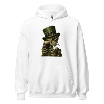 Skeleton with Burning Cigarette and Pint St Patricks Day Hoodie Irish Pub Skull Sweatshirt - Inken Image