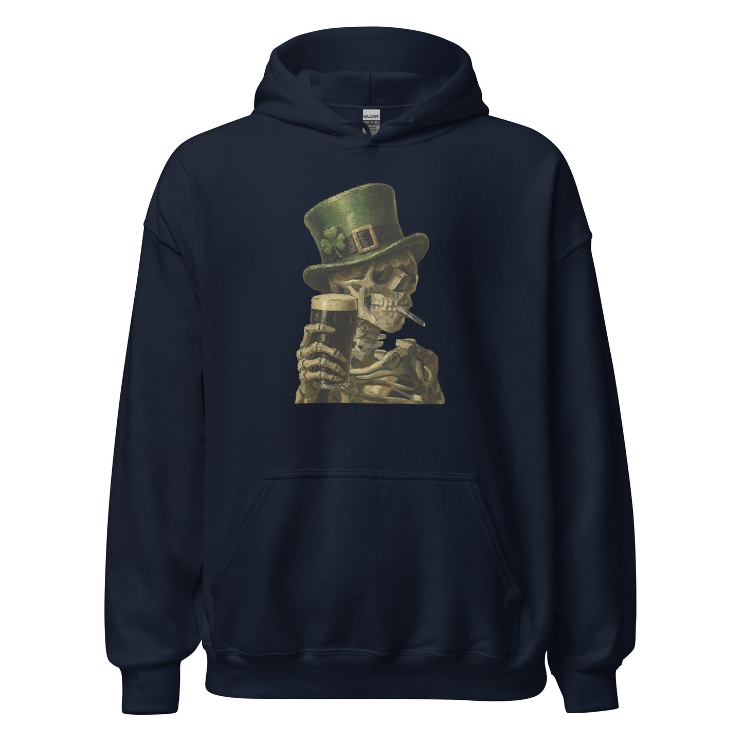 Skeleton with Burning Cigarette and Pint St Patricks Day Hoodie Irish Pub Skull Sweatshirt - Inken Image