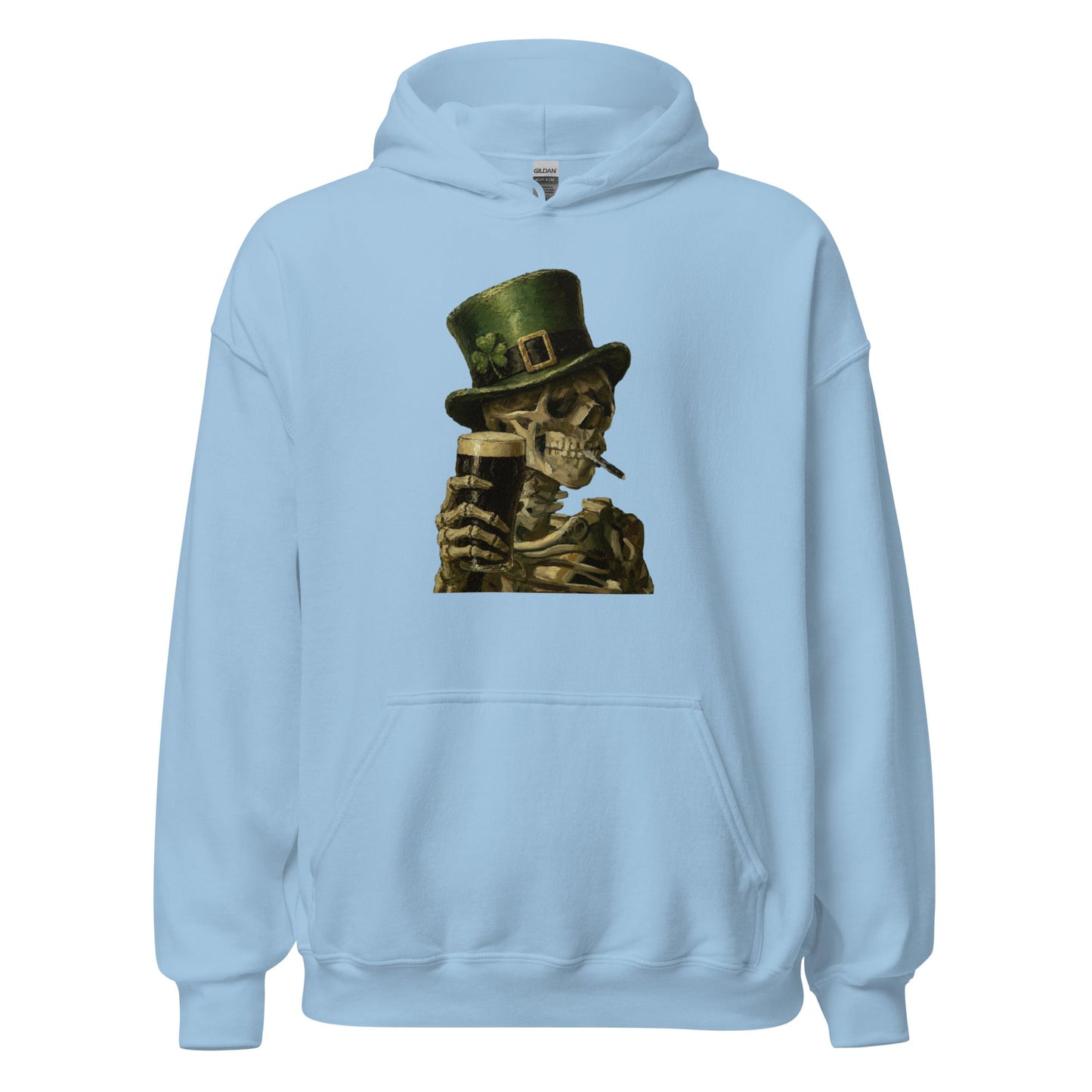 Skeleton with Burning Cigarette and Pint St Patricks Day Hoodie Irish Pub Skull Sweatshirt - Inken Image