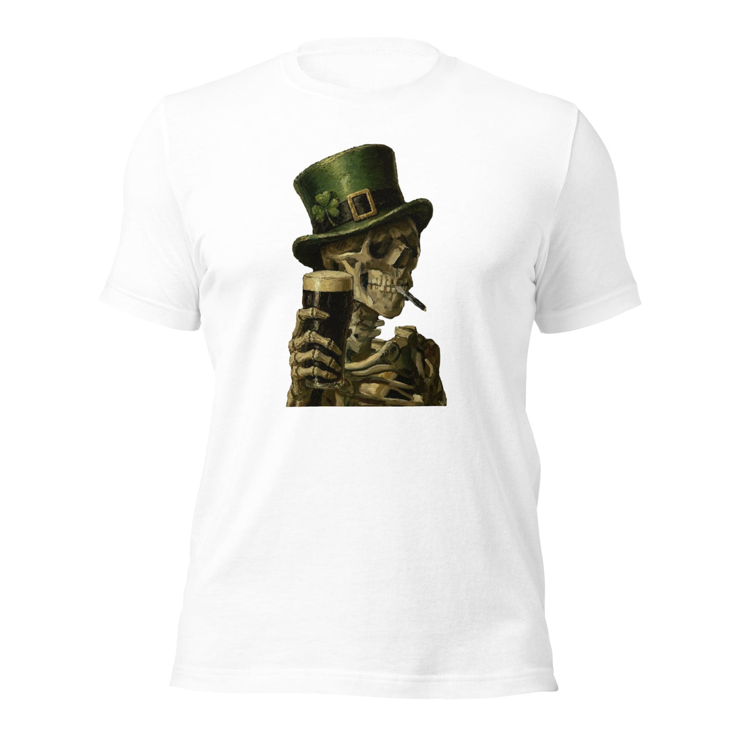 Skeleton with Burning Cigarette and Pint St Patricks Day Shirt Irish Pub Skull Tee - Inken Image