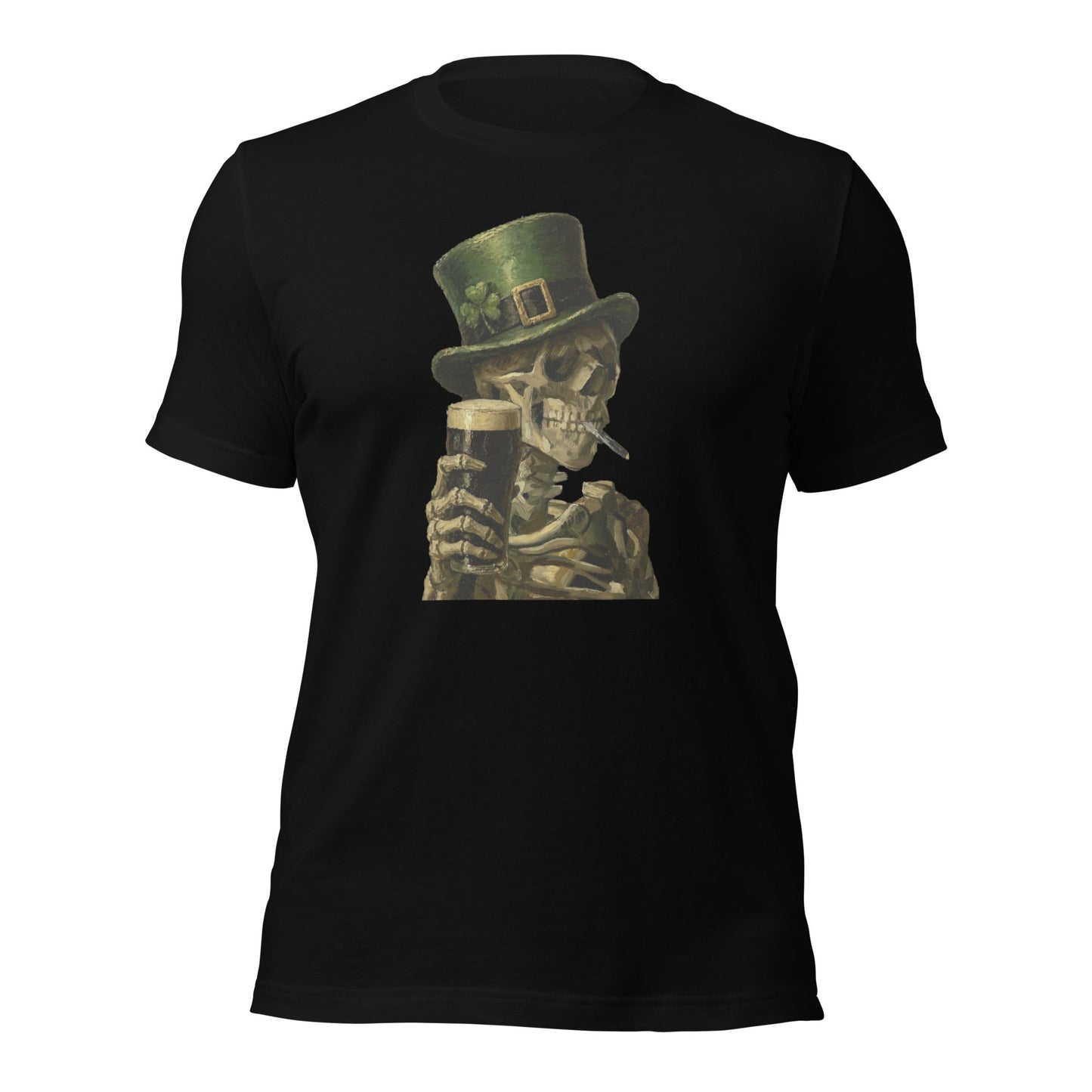 Skeleton with Burning Cigarette and Pint St Patricks Day Shirt Irish Pub Skull Tee - Inken Image