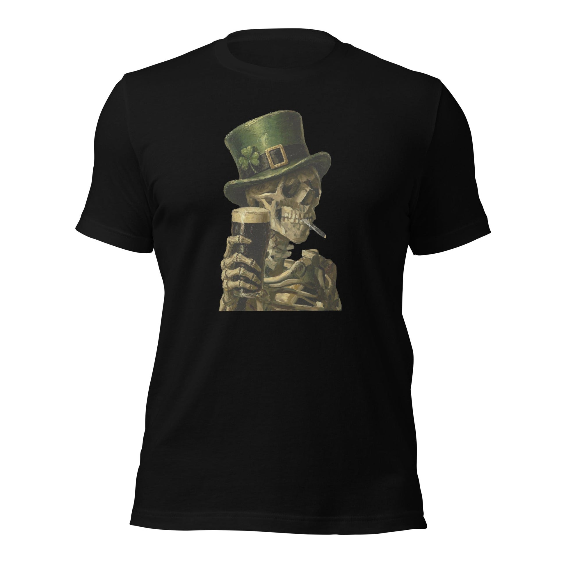 Skeleton with Burning Cigarette and Pint St Patricks Day Shirt Irish Pub Skull Tee - Inken Image