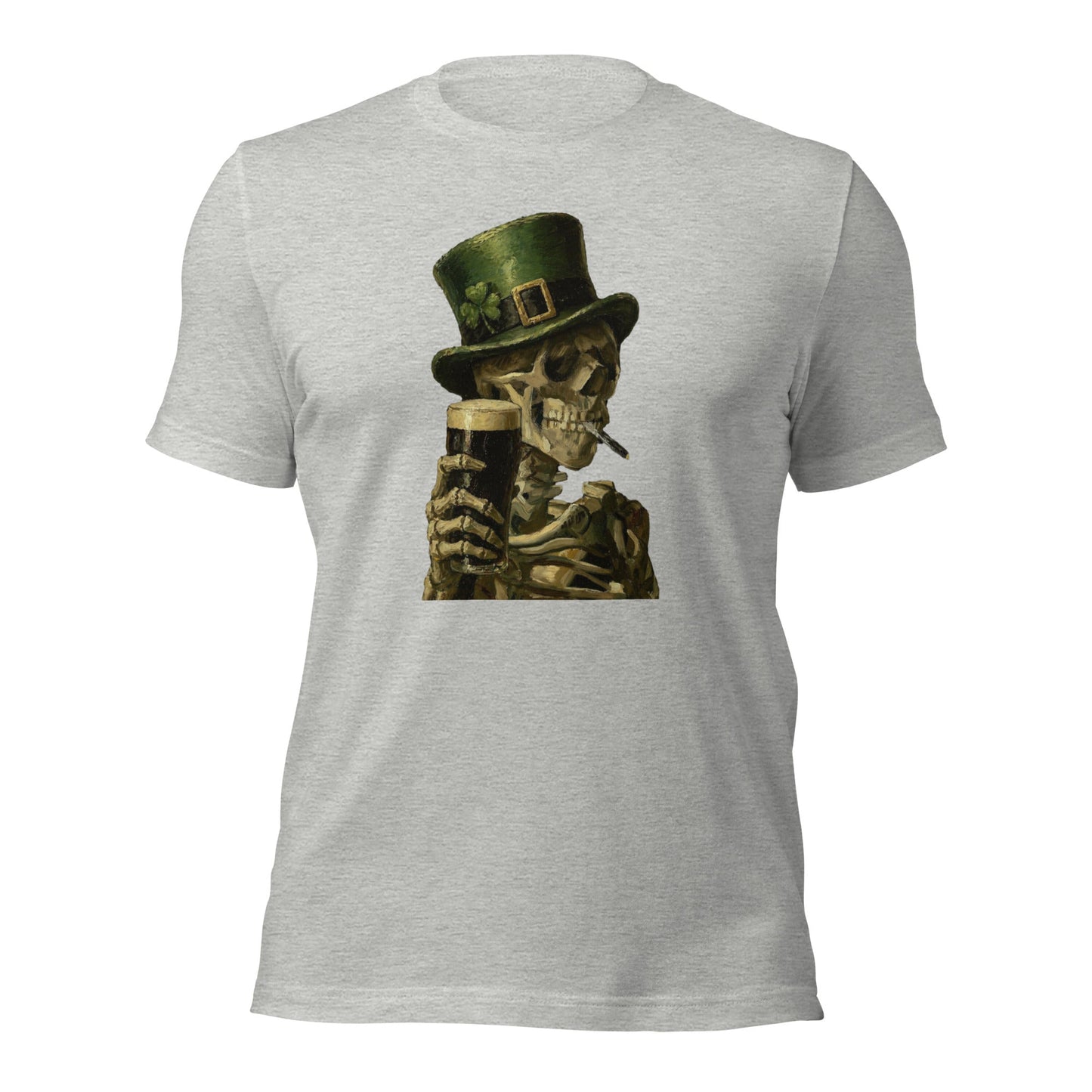 Skeleton with Burning Cigarette and Pint St Patricks Day Shirt Irish Pub Skull Tee - Inken Image