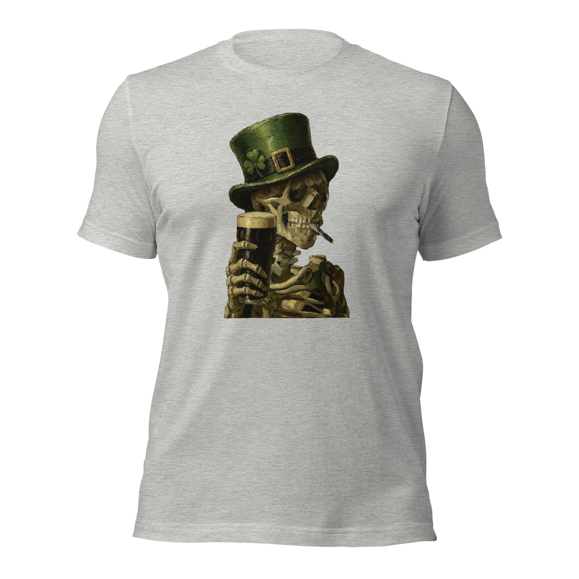 Skeleton with Burning Cigarette and Pint St Patricks Day Shirt Irish Pub Skull Tee - Inken Image