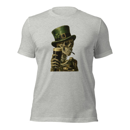 Skeleton with Burning Cigarette and Pint St Patricks Day Shirt Irish Pub Skull Tee - Inken Image