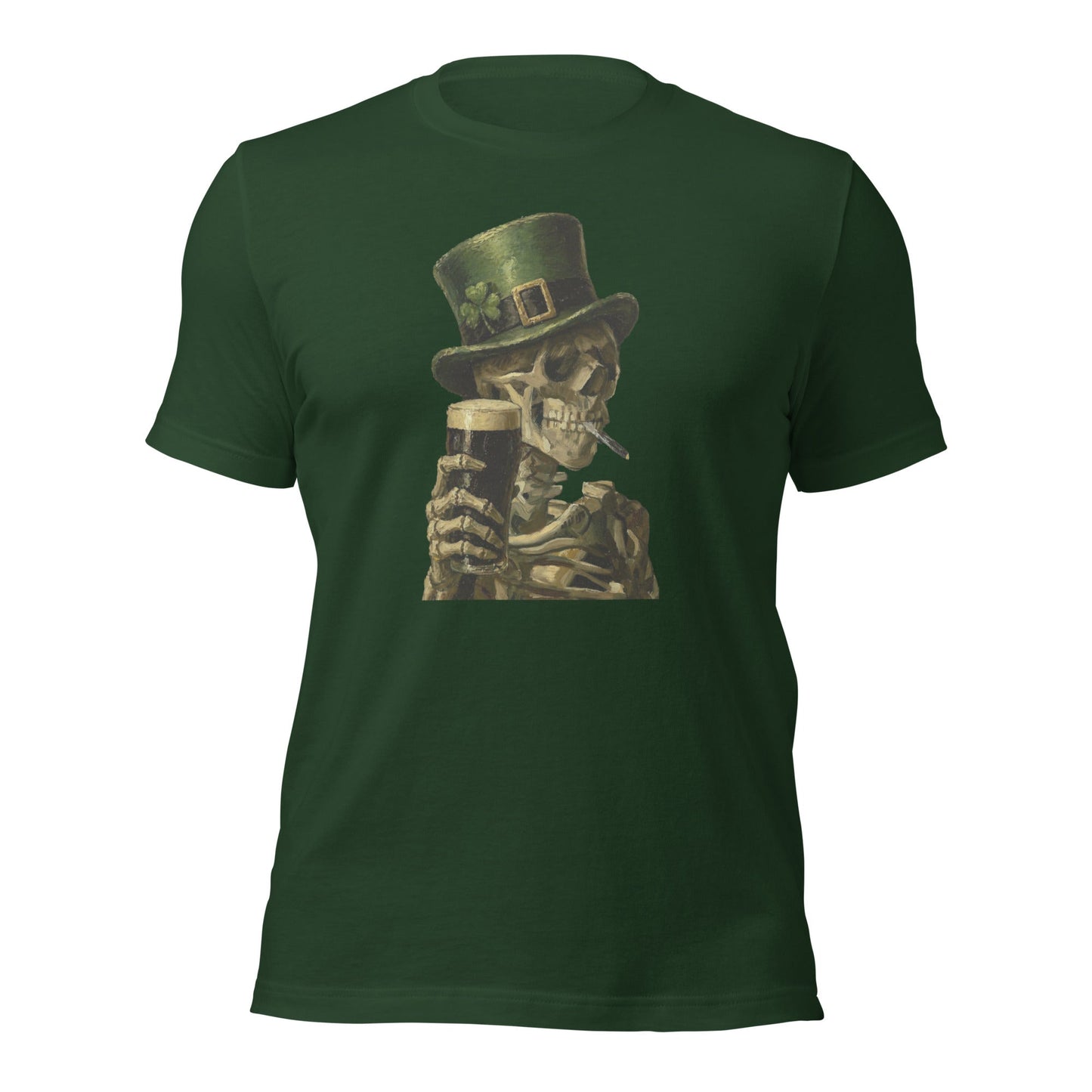 Skeleton with Burning Cigarette and Pint St Patricks Day Shirt Irish Pub Skull Tee - Inken Image