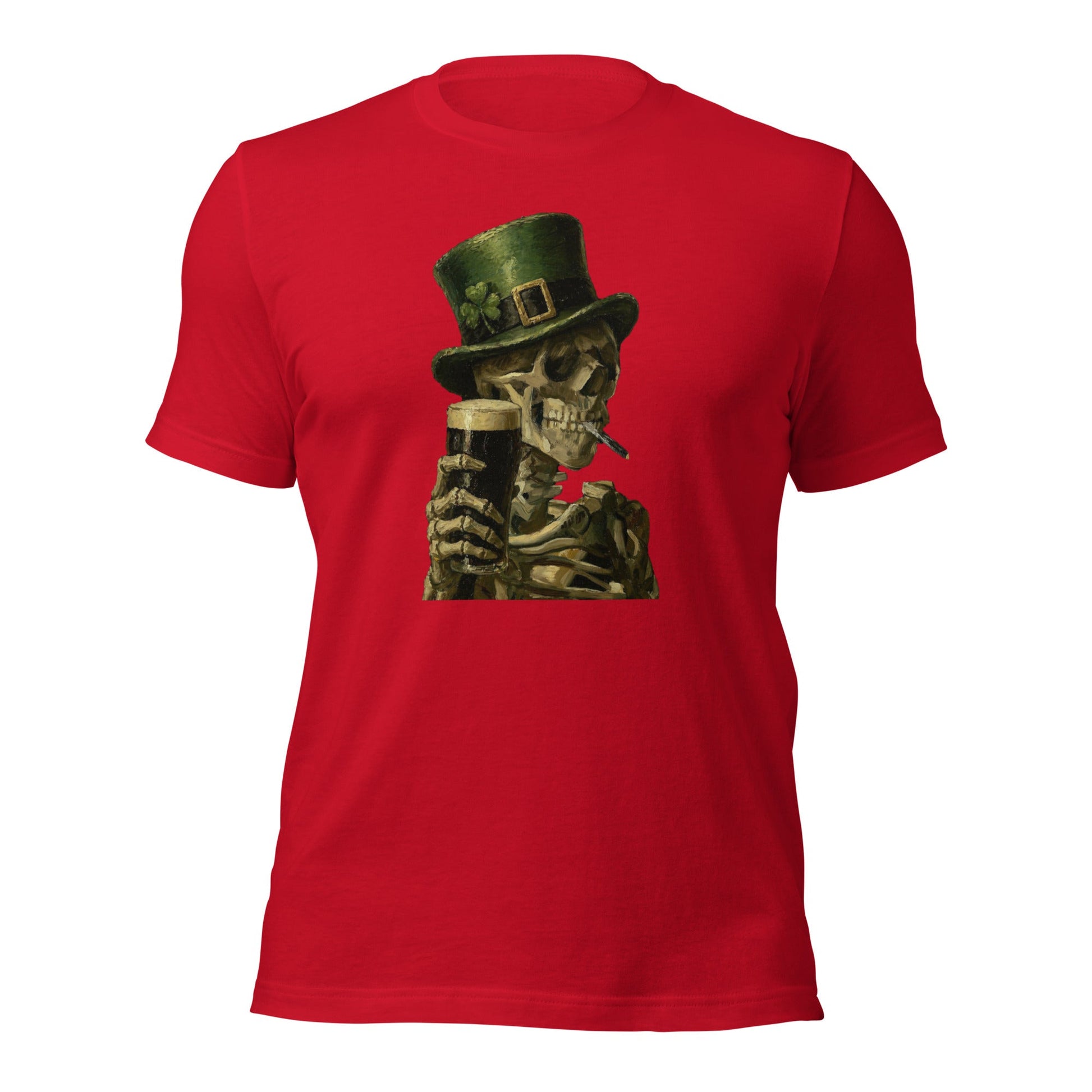 Skeleton with Burning Cigarette and Pint St Patricks Day Shirt Irish Pub Skull Tee - Inken Image