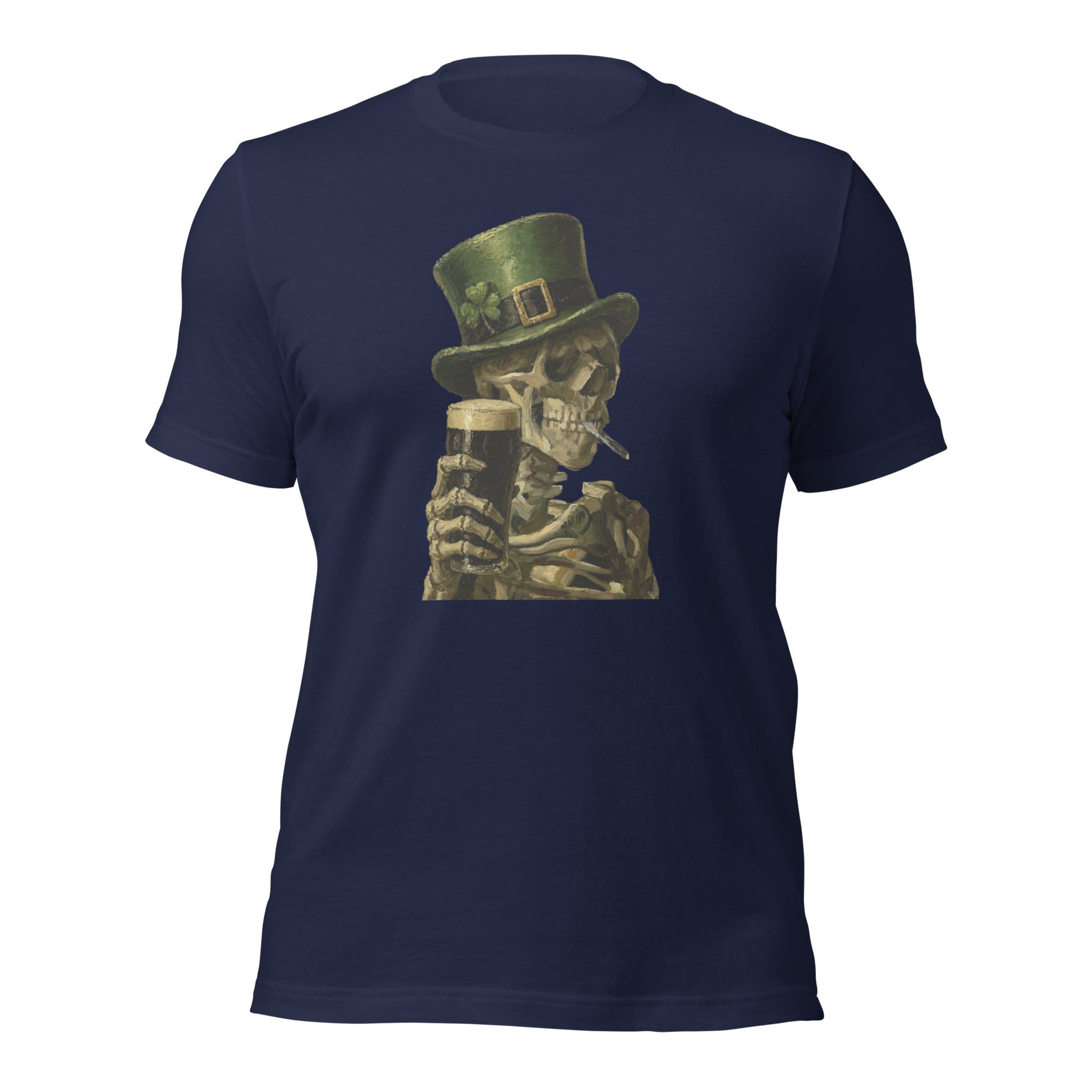 Skeleton with Burning Cigarette and Pint St Patricks Day Shirt Irish Pub Skull Tee - Inken Image