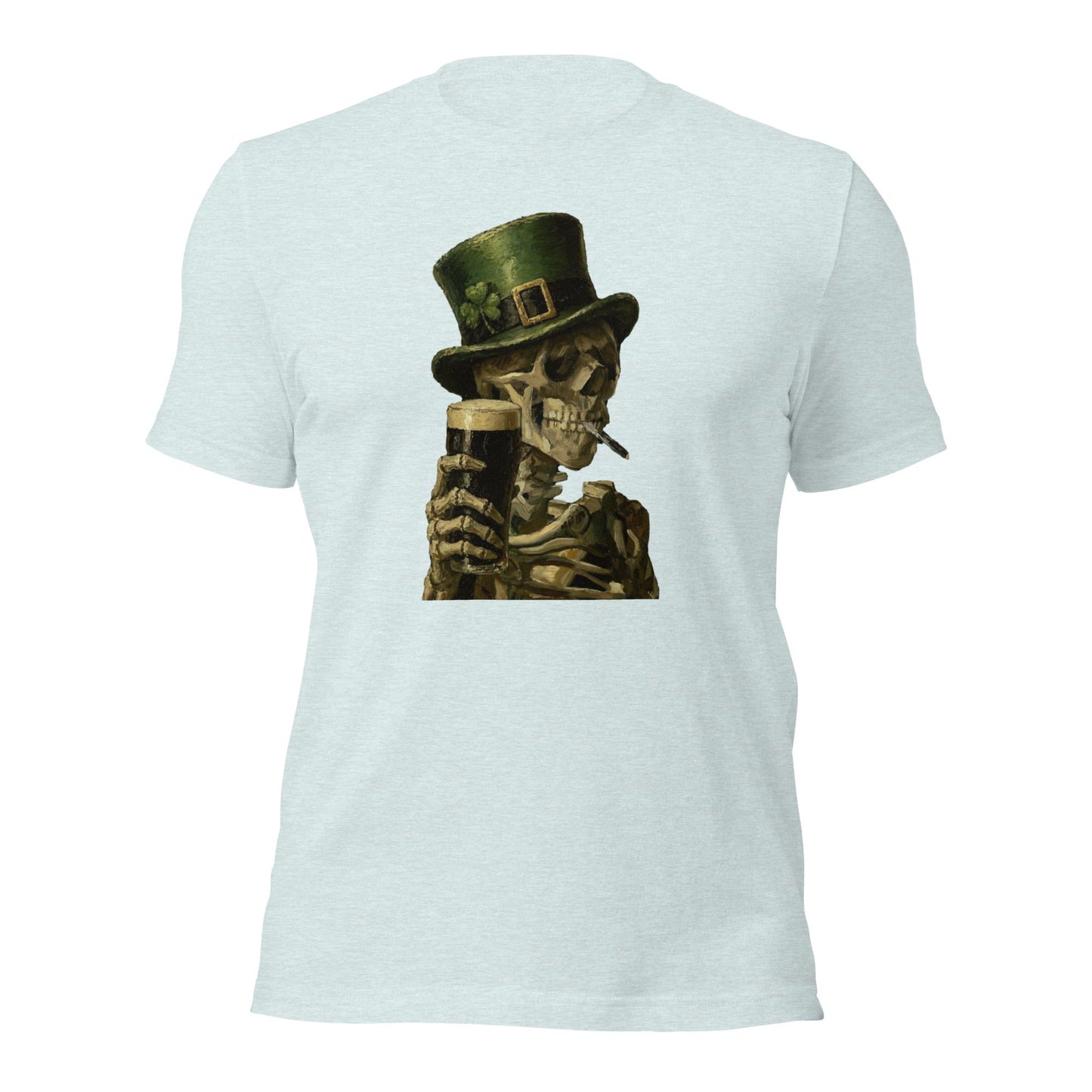 Skeleton with Burning Cigarette and Pint St Patricks Day Shirt Irish Pub Skull Tee - Inken Image