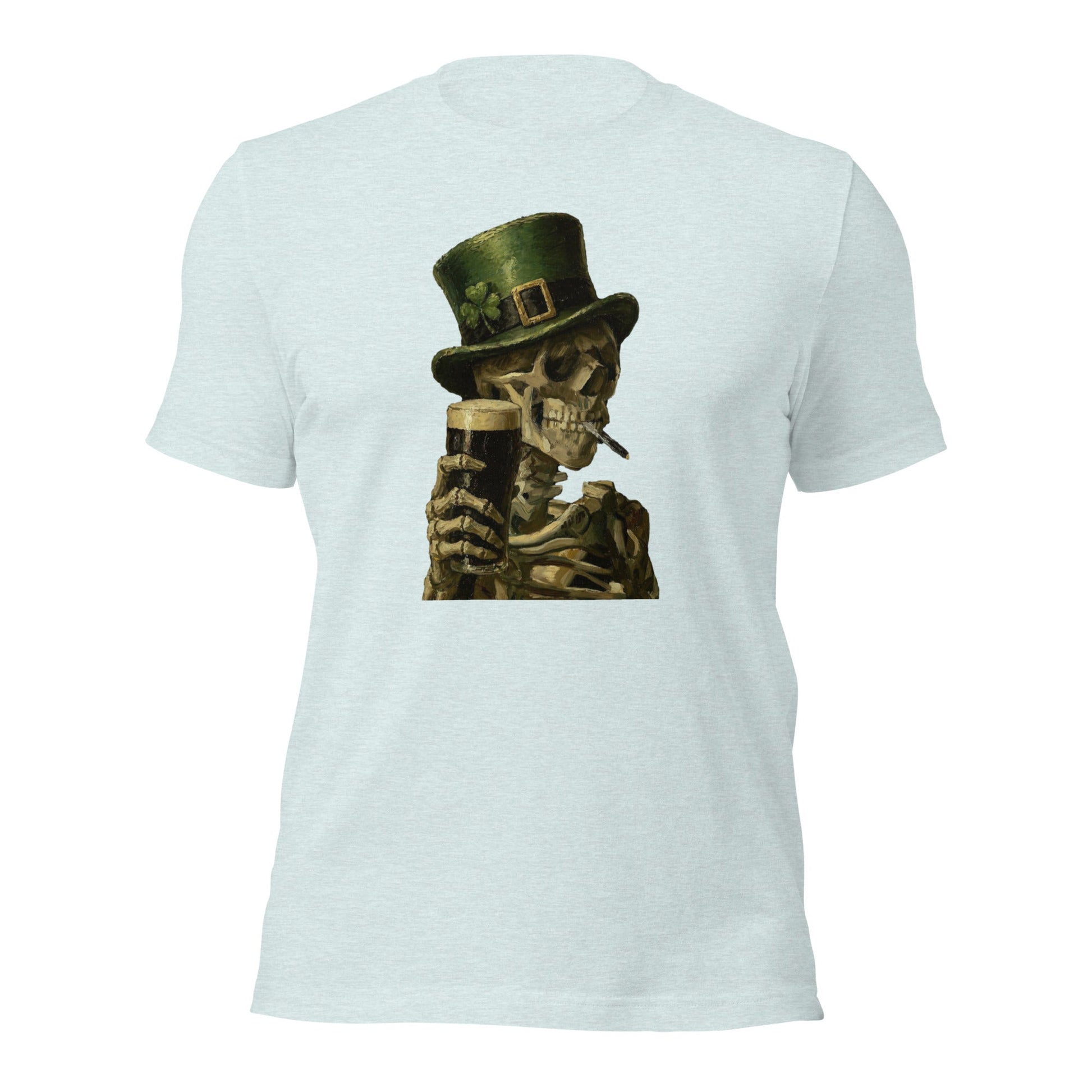 Skeleton with Burning Cigarette and Pint St Patricks Day Shirt Irish Pub Skull Tee - Inken Image