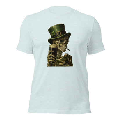 Skeleton with Burning Cigarette and Pint St Patricks Day Shirt Irish Pub Skull Tee - Inken Image