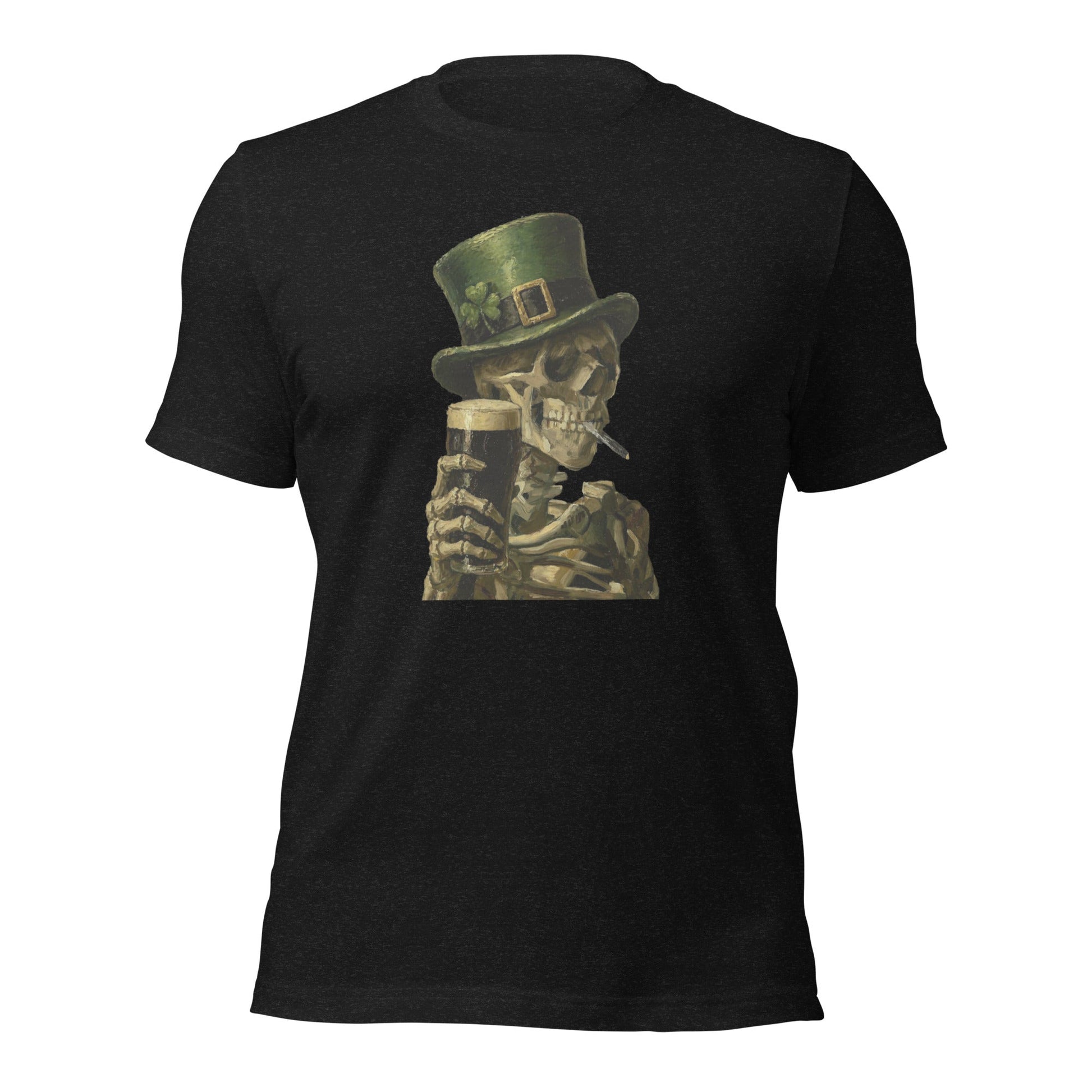 Skeleton with Burning Cigarette and Pint St Patricks Day Shirt Irish Pub Skull Tee - Inken Image