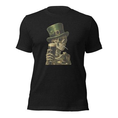 Skeleton with Burning Cigarette and Pint St Patricks Day Shirt Irish Pub Skull Tee - Inken Image