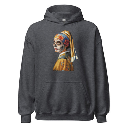 Sugar Skull Girl With Pearl Earring Hoodie Dia De Los Muertos Renaissance Sweatshirt - Inken Image