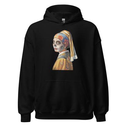 Sugar Skull Girl With Pearl Earring Hoodie Dia De Los Muertos Renaissance Sweatshirt - Inken Image