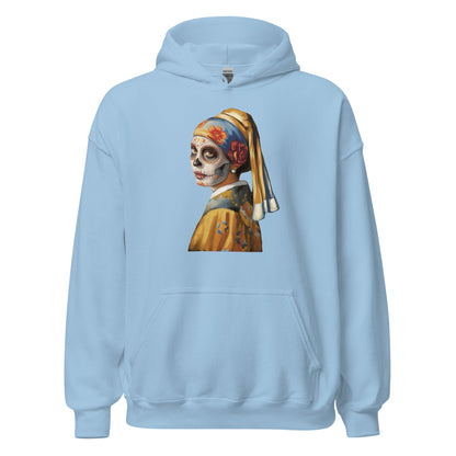 Sugar Skull Girl With Pearl Earring Hoodie Dia De Los Muertos Renaissance Sweatshirt - Inken Image