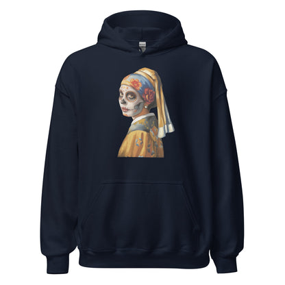 Sugar Skull Girl With Pearl Earring Hoodie Dia De Los Muertos Renaissance Sweatshirt - Inken Image