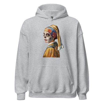 Sugar Skull Girl With Pearl Earring Hoodie Dia De Los Muertos Renaissance Sweatshirt - Inken Image