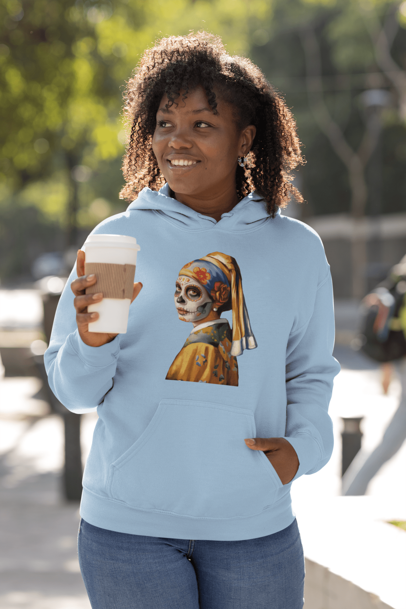 Sugar Skull Girl With Pearl Earring Hoodie Dia De Los Muertos Renaissance Sweatshirt - Inken Image