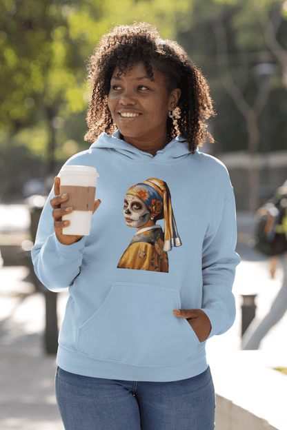 Sugar Skull Girl With Pearl Earring Hoodie Dia De Los Muertos Renaissance Sweatshirt - Inken Image