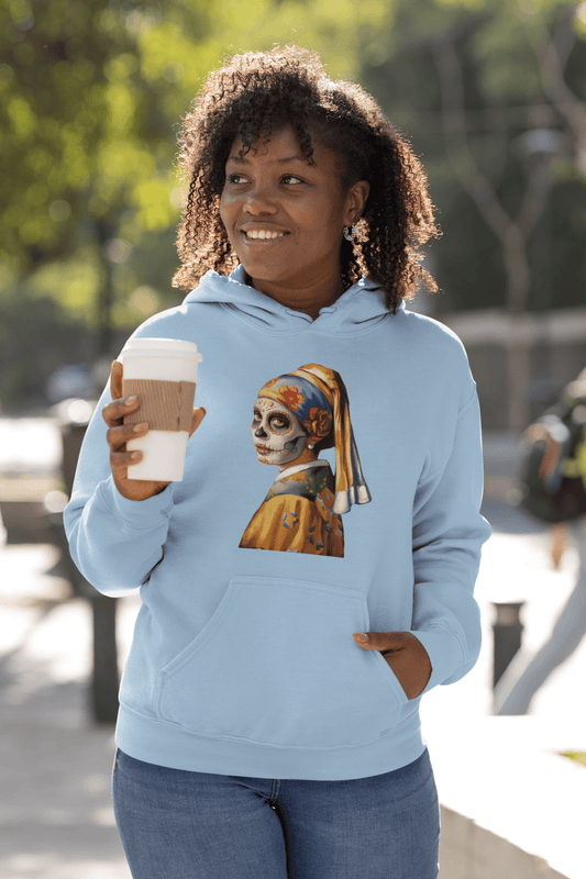 Sugar Skull Girl With Pearl Earring Hoodie Dia De Los Muertos Renaissance Sweatshirt - Inken Image