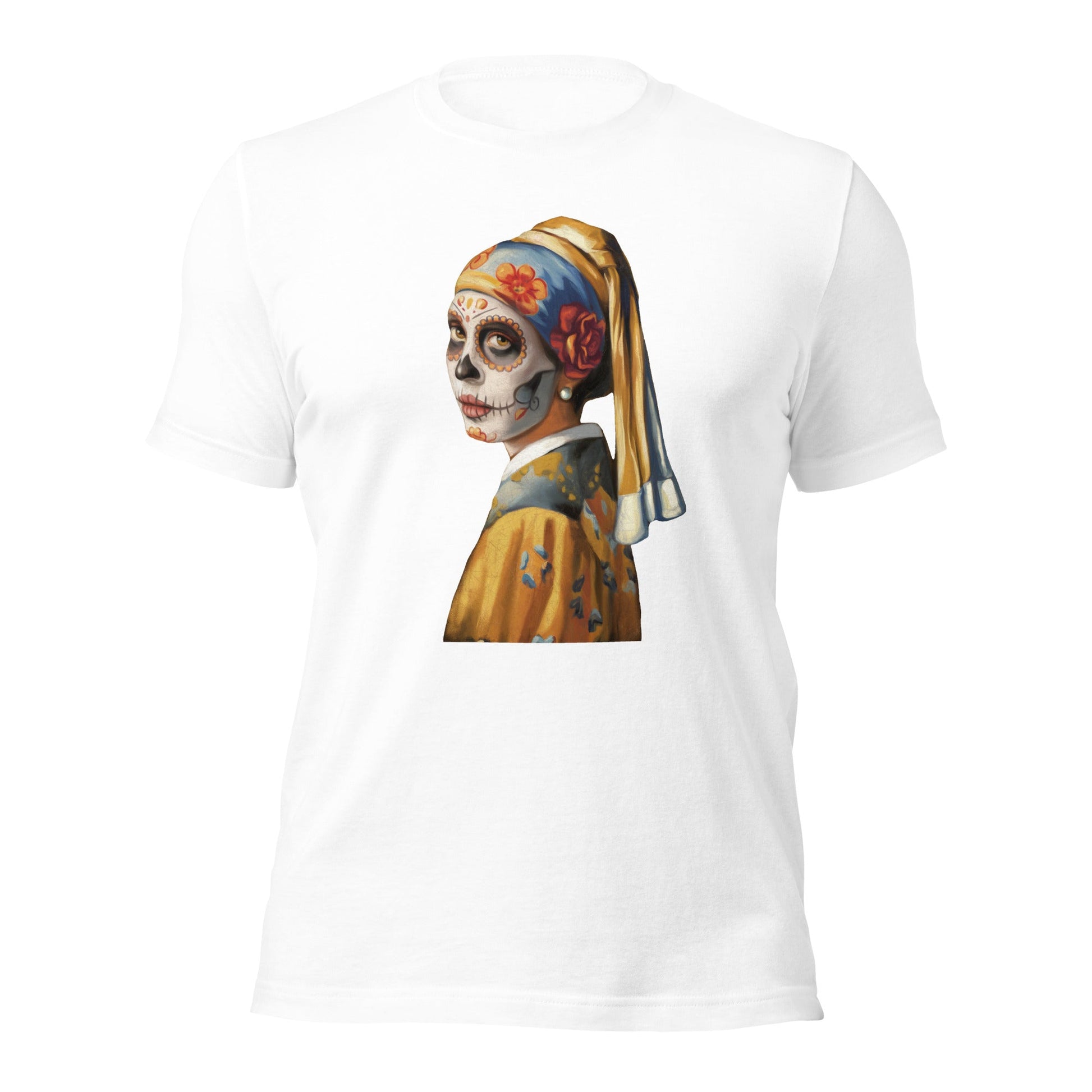 Sugar Skull Girl With Pearl Earring Shirt Dia De Los Muertos Renaissance Tee - Inken Image