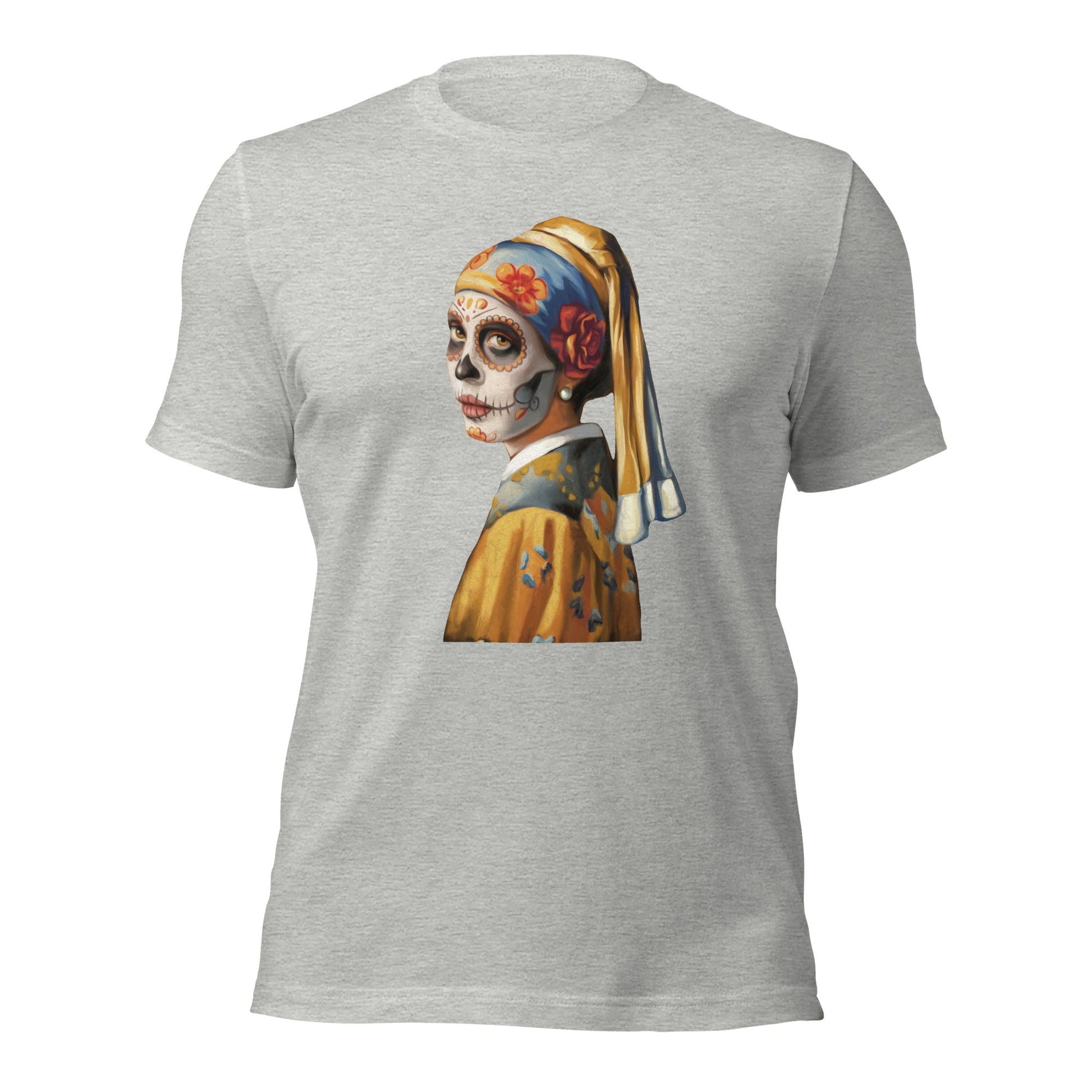 Sugar Skull Girl With Pearl Earring Shirt Dia De Los Muertos Renaissance Tee - Inken Image