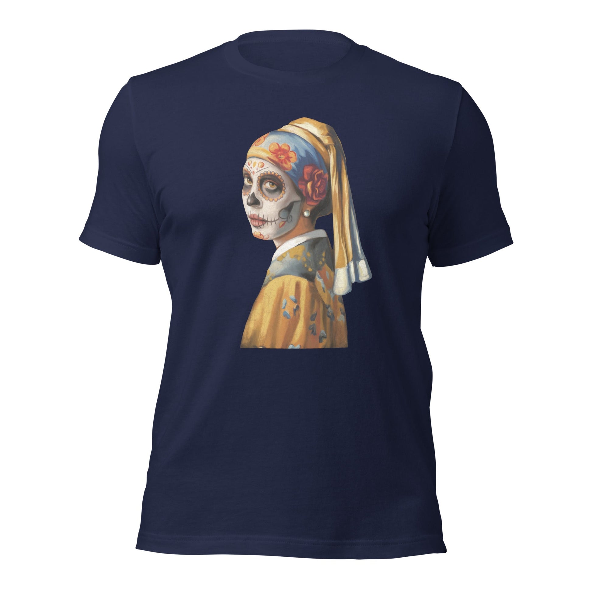 Sugar Skull Girl With Pearl Earring Shirt Dia De Los Muertos Renaissance Tee - Inken Image