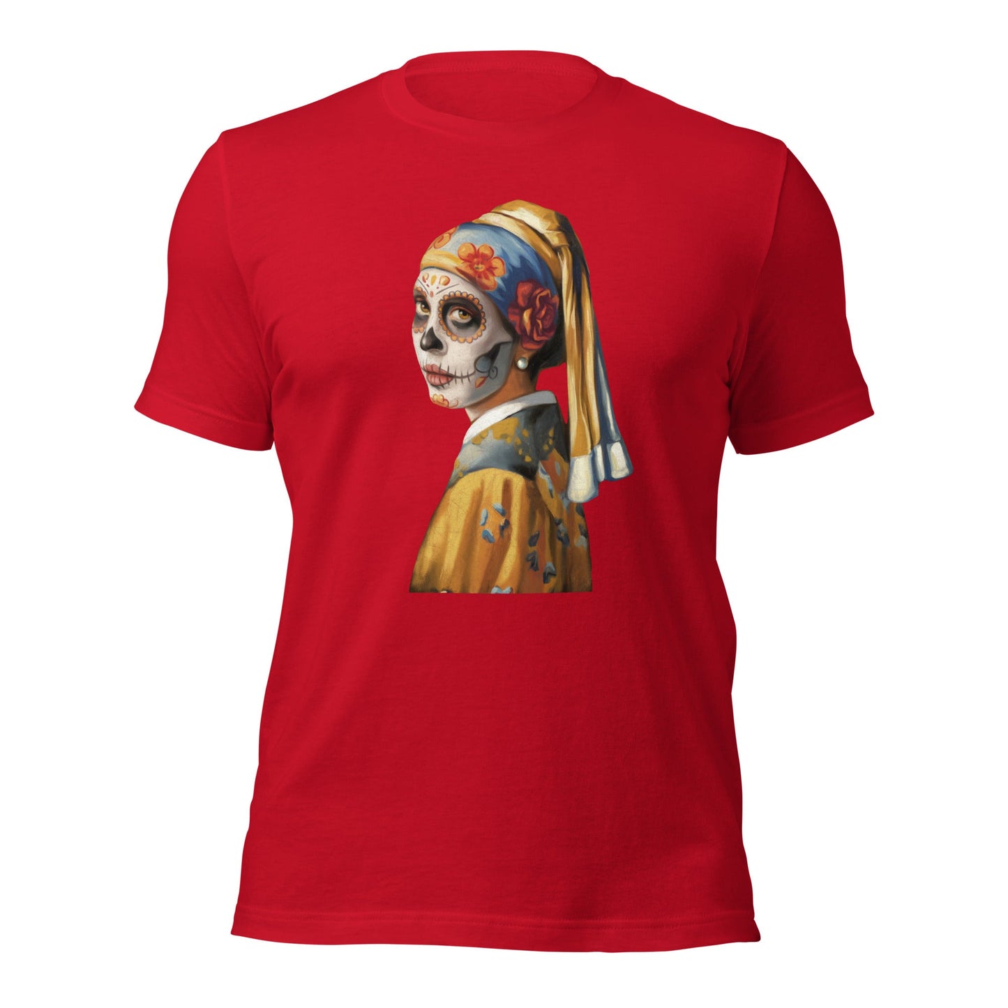 Sugar Skull Girl With Pearl Earring Shirt Dia De Los Muertos Renaissance Tee - Inken Image