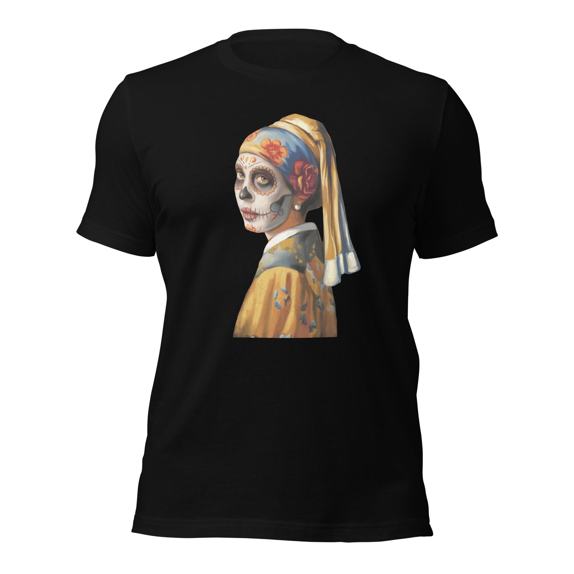 Sugar Skull Girl With Pearl Earring Shirt Dia De Los Muertos Renaissance Tee - Inken Image