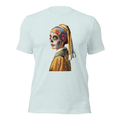 Sugar Skull Girl With Pearl Earring Shirt Dia De Los Muertos Renaissance Tee - Inken Image