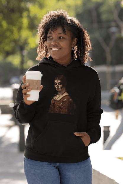 Sugar Skull La Belle Ferroniere Hoodie Dia De Los Muertos Renaissance Parody Sweatshirt - Inken Image