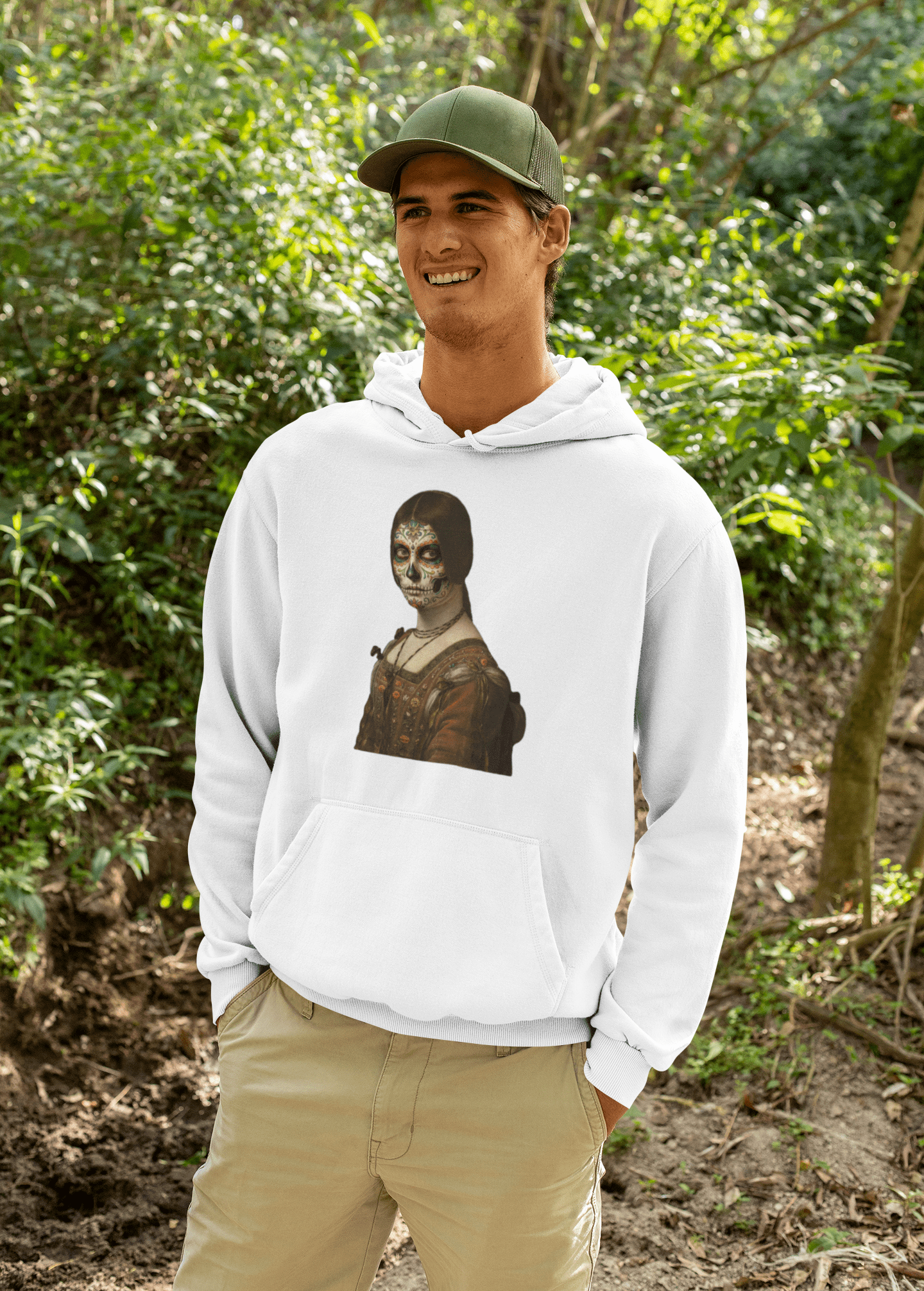 Sugar Skull La Belle Ferroniere Hoodie Dia De Los Muertos Renaissance Parody Sweatshirt - Inken Image