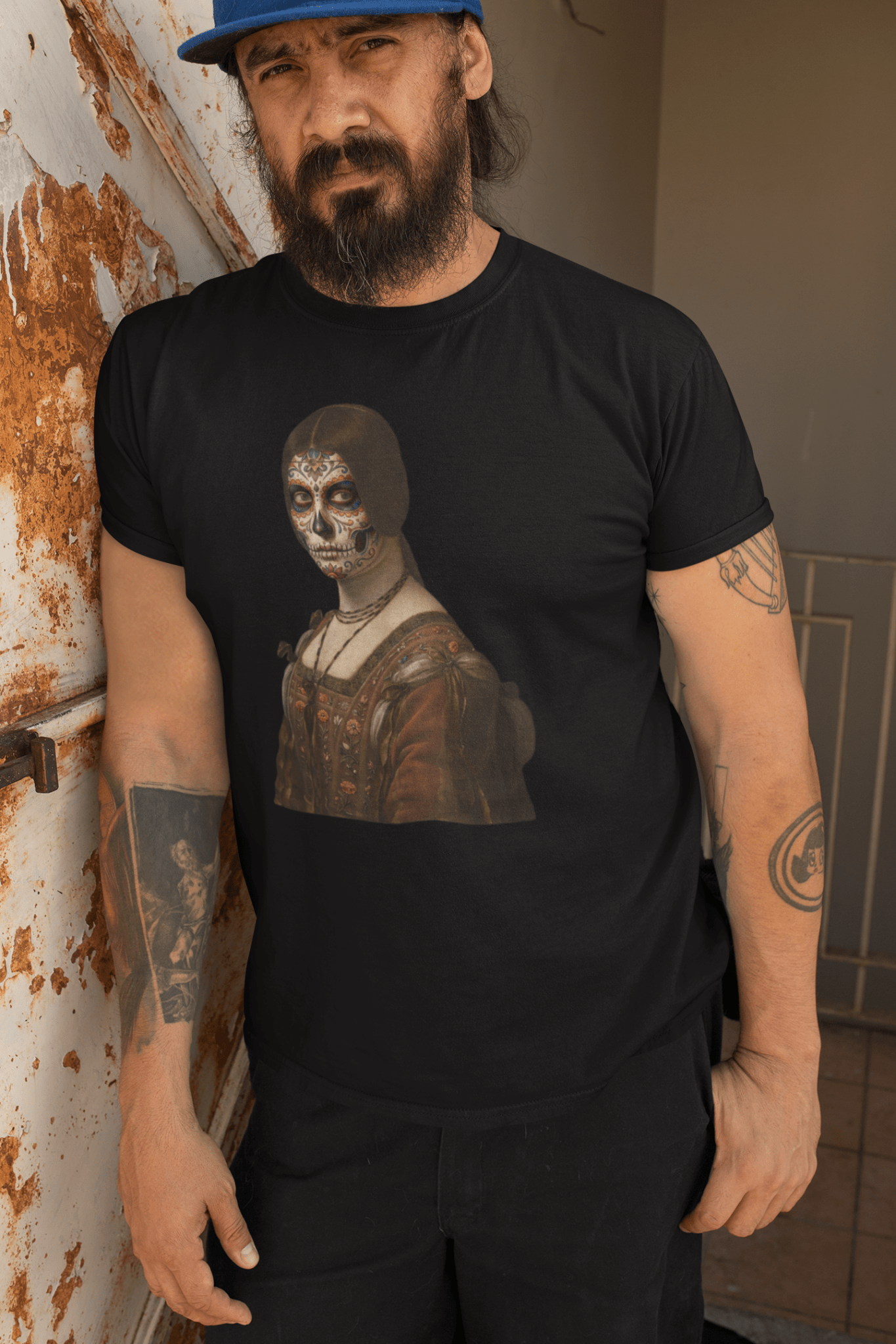 Sugar Skull La Belle Ferroniere Shirt Dia De Los Muertos Renaissance Parody Tee - Inken Image