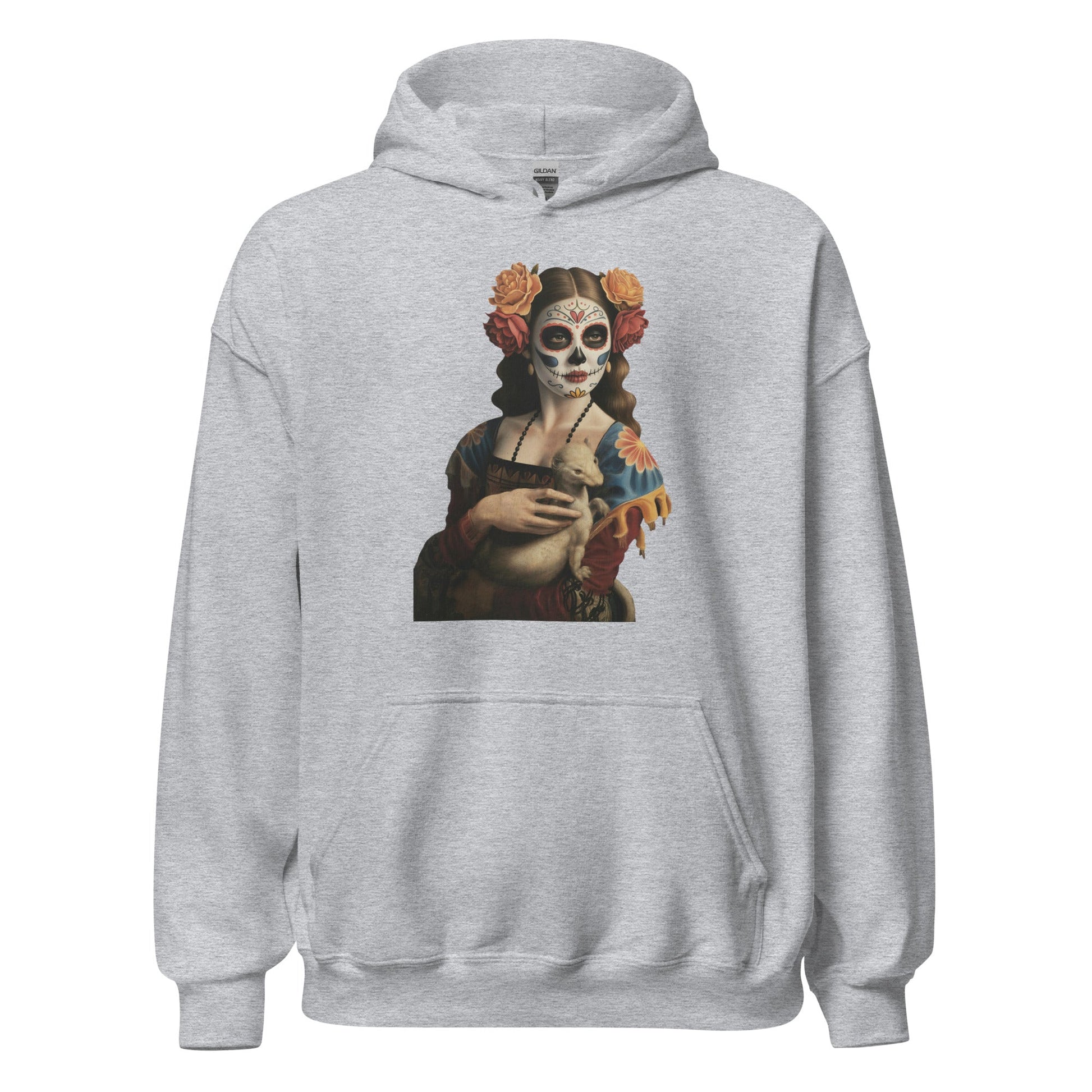 Sugar Skull Lady with Ermine Hoodie Dia De Los Muertos Renaissance Sweatshirt - Inken Image