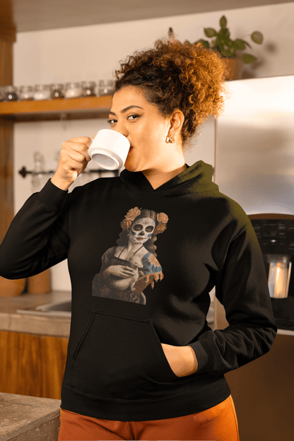 Sugar Skull Lady with Ermine Hoodie Dia De Los Muertos Renaissance Sweatshirt - Inken Image