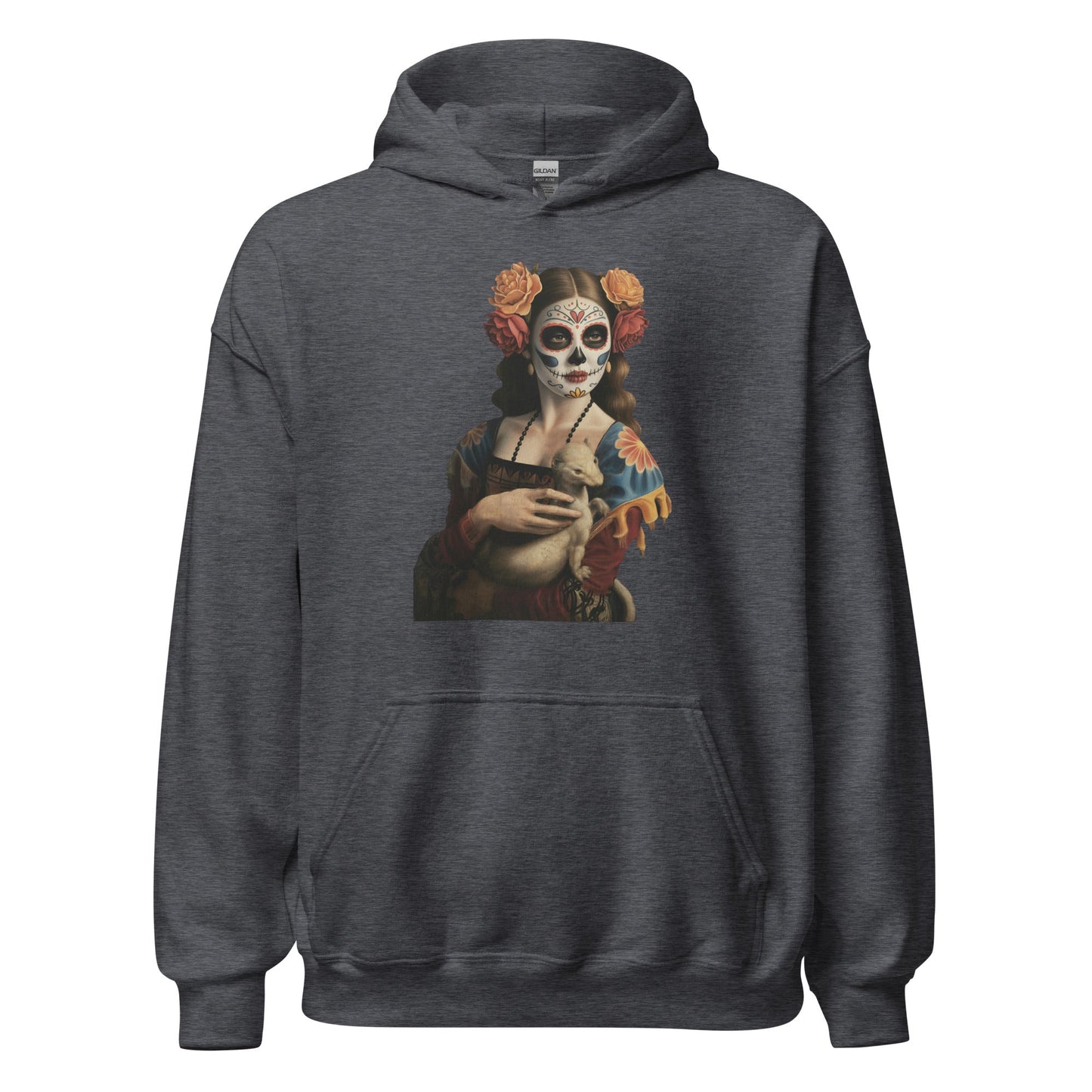 Sugar Skull Lady with Ermine Hoodie Dia De Los Muertos Renaissance Sweatshirt - Inken Image