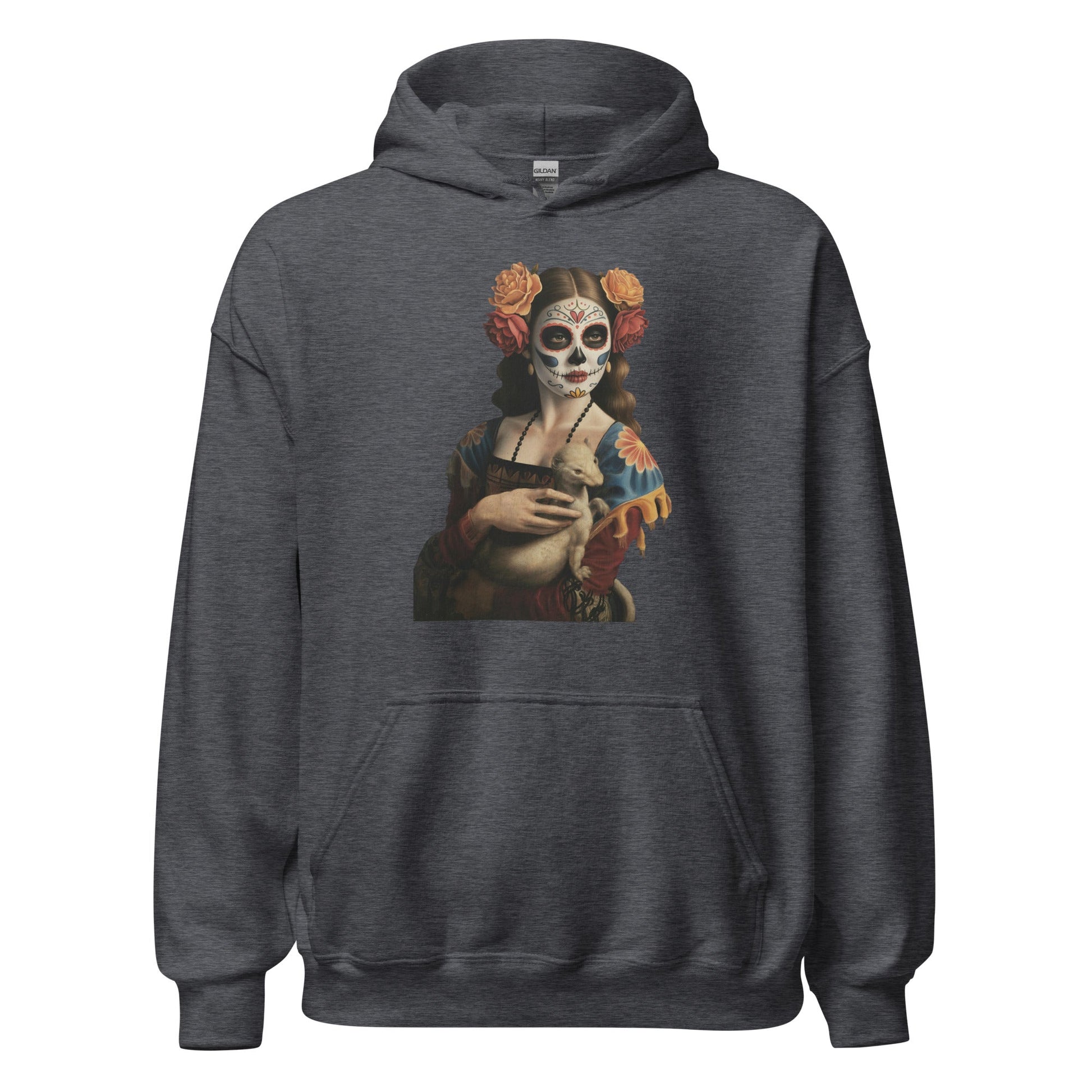 Sugar Skull Lady with Ermine Hoodie Dia De Los Muertos Renaissance Sweatshirt - Inken Image