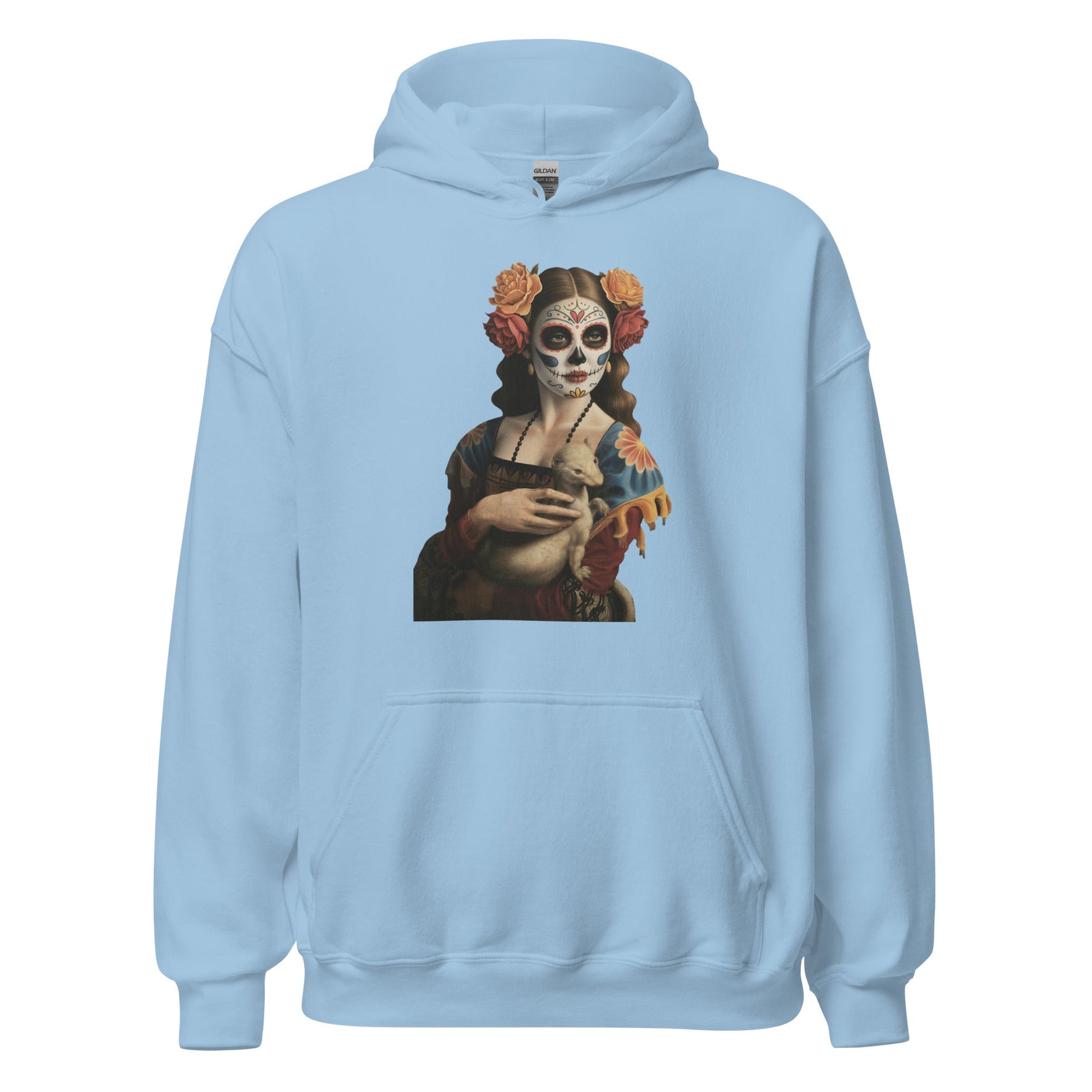 Sugar Skull Lady with Ermine Hoodie Dia De Los Muertos Renaissance Sweatshirt - Inken Image